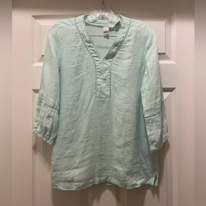 Joie 100% Linen Tunic Top Mint Green V-Neck Boho Lightweight Size XS